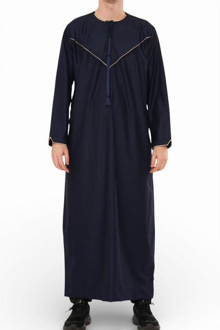 Men's Ramadan Navy Blue Moroccan Jubba Robe Djellaba Eid Thobe - TT-007