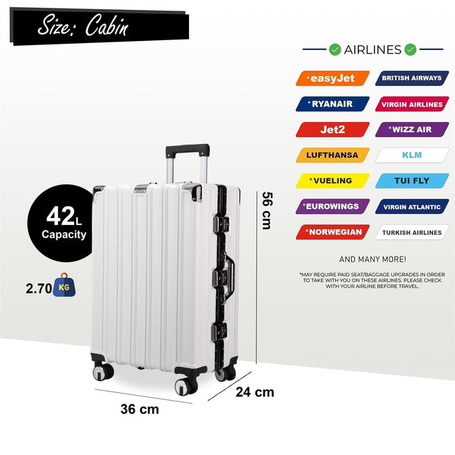 Robust Hard Shell Cabin Suitcase 36 x 24 x 56 cm Luggage Suitable for Easyjet, Ryanair, Wizzair
