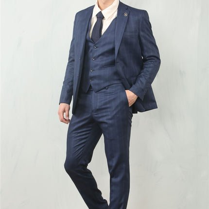 Men's 3 Piece Prince Of Wales Blue Suit Workwear