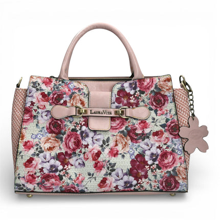 Laura Vita Ayna-02 Womens Rose Pink Floral Print Adjustable Straps Shoulder Tote Handbag