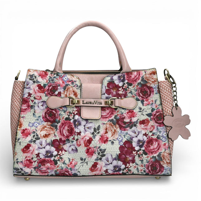 Laura Vita Ayna-02 Womens Rose Pink Floral Print Adjustable Straps Shoulder Tote Handbag