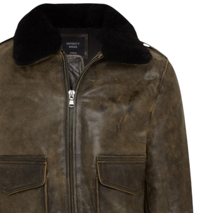 Mens Brown Leather Aviator Bomber Jacket - Lunar