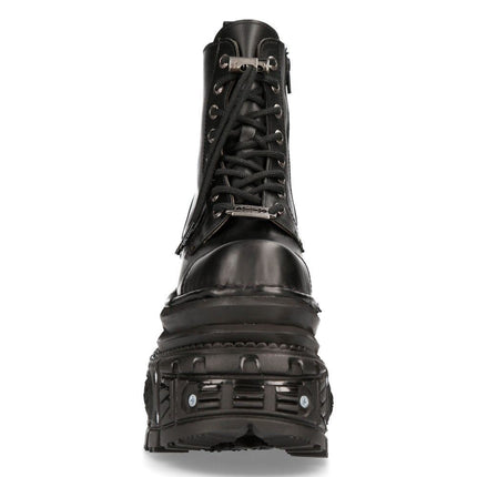 New Rock Metallic Black Leather Military Boots - M-MILI083CCT