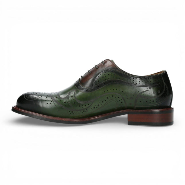 Lorenzo Conti Men's Khaki Green Leather Brogue Oxford Dress Shoes - Ayan-01