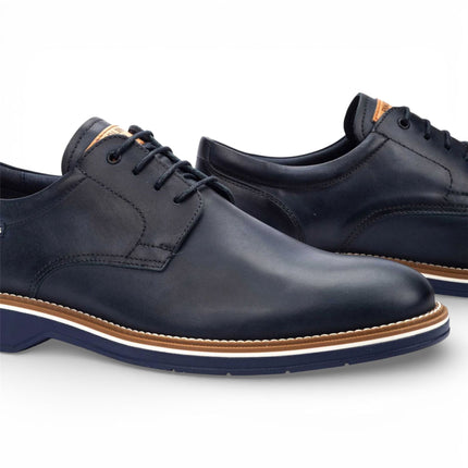 Pikolinos Men's Blue Leather Lace-Up Derby Comfort Shoes - Claret