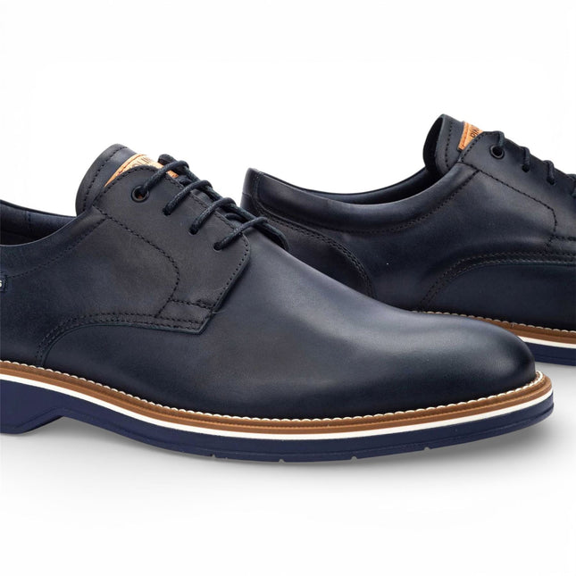 Pikolinos Men's Blue Leather Lace-Up Derby Comfort Shoes - Claret