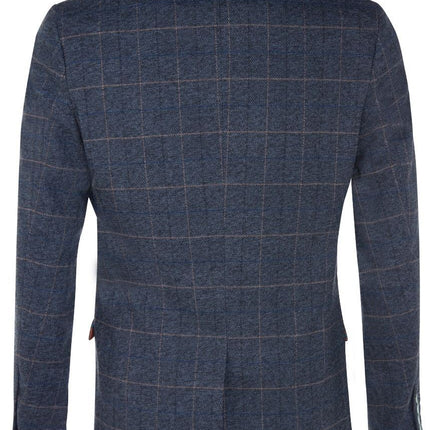 Marc Darcy Mens Tweed Blazer Scott Blue Check Herringbone Smart Formal Jacket