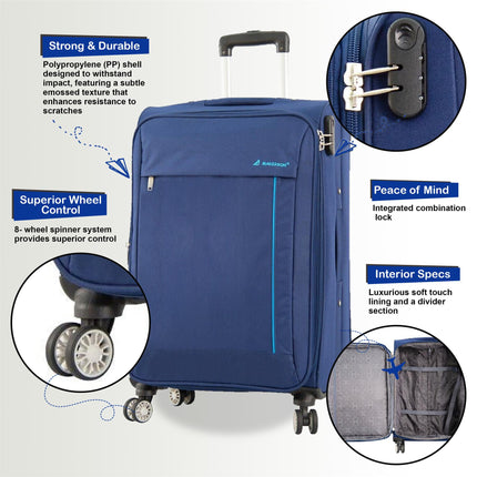 Lightweight Soft Casing Cabin Suitcase 8 Wheel Luggage Travel