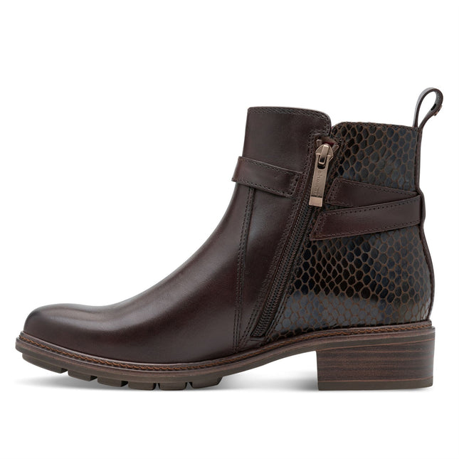 Tamaris Womens Mocca Brown Leather Buckled Zip Biker Ankle Boots