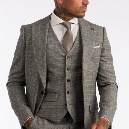 Men's Check Grey 3 Piece Prince Of Wales Suit