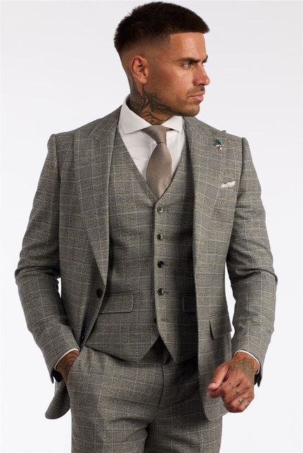 Men's Check Grey 3 Piece Prince Of Wales Suit