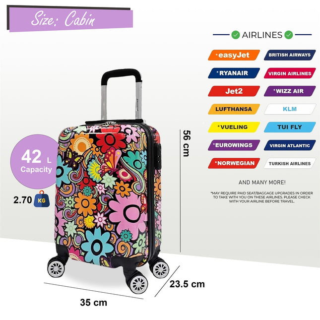 Hardside Shell Suitcase Set Printed Luggage Lightweight Cabin Travel Bag