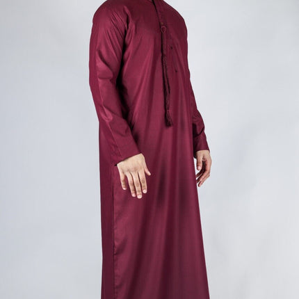 Men's Red Thobe Emirati Islamic Jubba Robe Eid Tassel Slim Fit