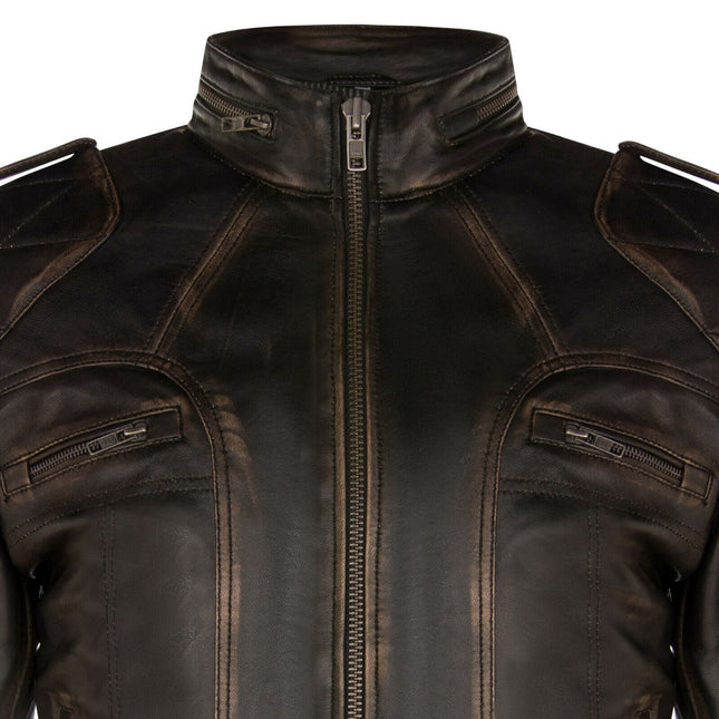 Mens Vintage Leather Racing Biker Jacket-Brooklyn