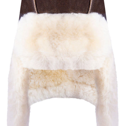 Men's B3 Brown Cream RAF Aviator Shearling Sheepskin WW2 Flying Hat Helmet