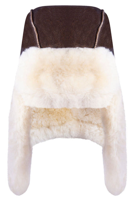 Men's B3 Brown Cream RAF Aviator Shearling Sheepskin WW2 Flying Hat Helmet