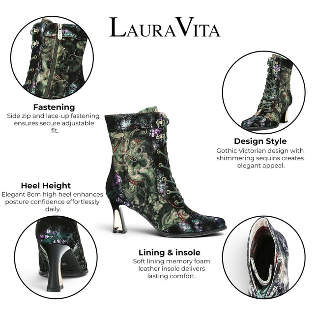 Laura Vita Women's Gothic Victorian Green Leather Heeled Lace-Up Boots - Oanelo-03