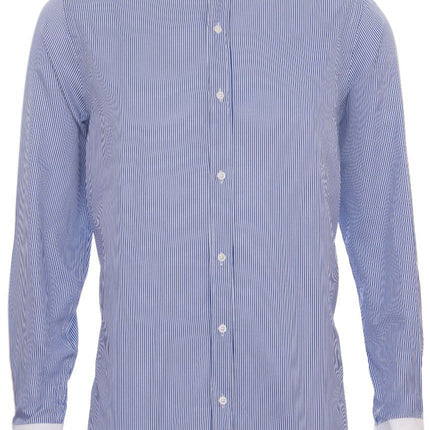 Mens Peaky Blinders Removable Collar Nehru Royal Blue Striped Collarless Shirt