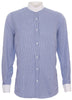 Mens Peaky Blinders Removable Collar Nehru Royal Blue Striped Collarless Shirt