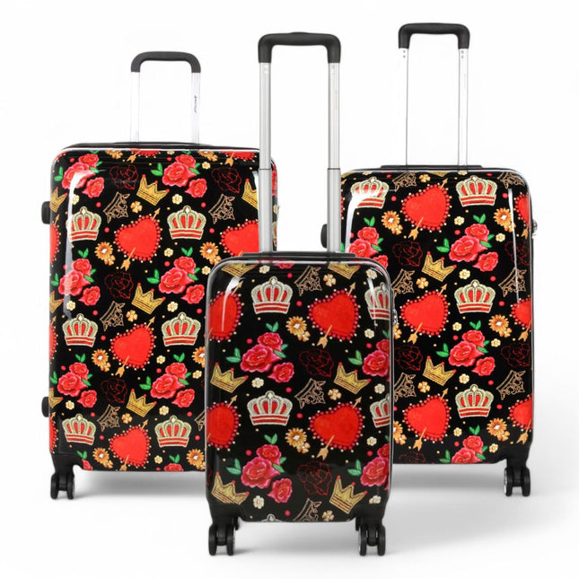 Strong Expandable Hard Shell Dual 4 Wheel Suitcase Set Print Luggage Cabin Travel Bag