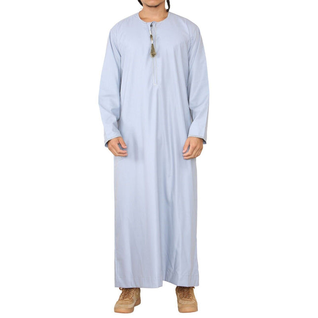 Mens Blue Thobe Jubba Saudi Islamic Arab Eid Emirati Kaftan Jubbah Tassel Robe