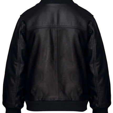 Kids Unisex Varsity Baseball Leather Bomber Black Jacket