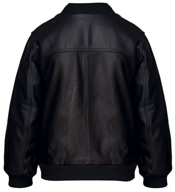 Kids Unisex Varsity Baseball Leather Bomber Black Jacket