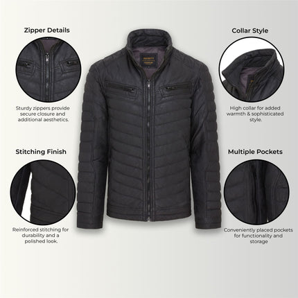 Men's Puffer Leather Biker Quilted Vintage Bomber Jacket
