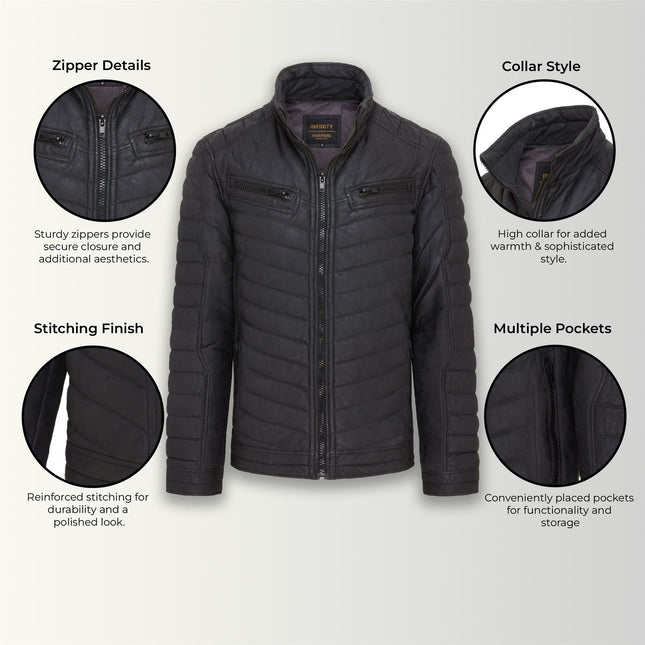 Men's Puffer Leather Biker Quilted Vintage Bomber Jacket