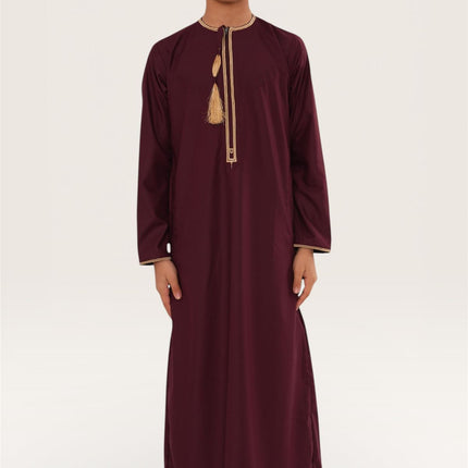 Kids Boys Ramadan Burgundy Red Moroccan Thobe Robe Emirati Eid Jubba- TT-003