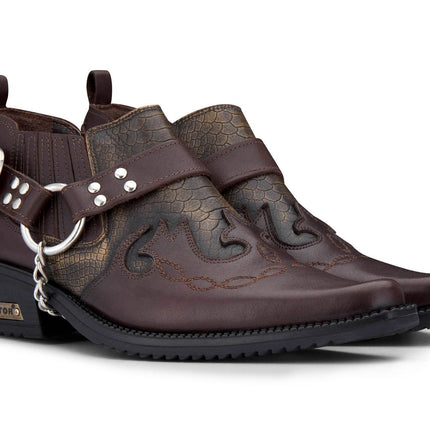 Men’S Brown Snakeskin Winklepicker Leather Biker Boots