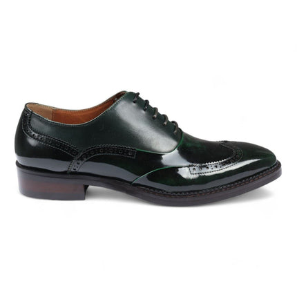 Justin Reess Men's Green Patent Leather Brogue Formal Shoes - Harry