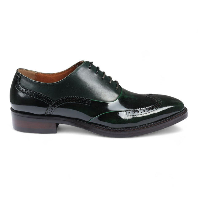 Justin Reess Men's Green Patent Leather Brogue Formal Shoes - Harry