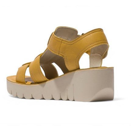 Fly London Women's Yudd236Fly Bumblebee Yellow Mousse Leather Wedge Sandals