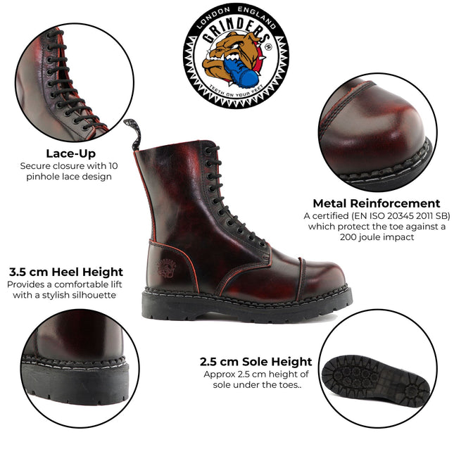 Grinders Unisex Wine Stag Acs Leather Steel Toe Cap Lace Up Boots