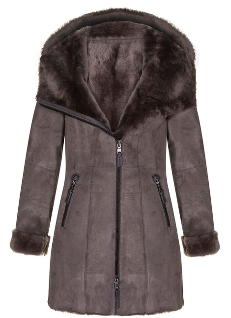 Womens Merino Sheepskin Hooded Coat-Antioch