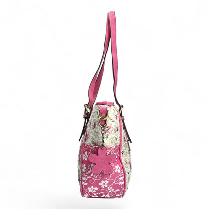 Laura Vita Aloe-02 Womens Rose Pink Floral Print Adjustable Straps Shoulder Tote Bag