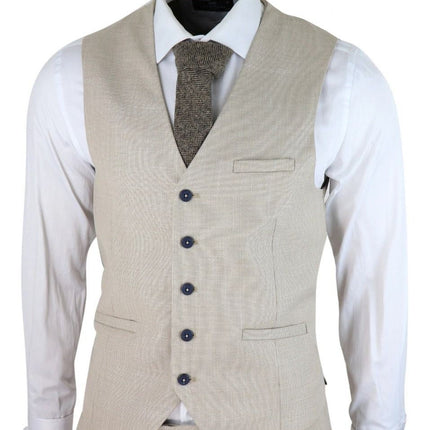 Mens 3 Piece Cream Linen Summer Spring Classic Suit
