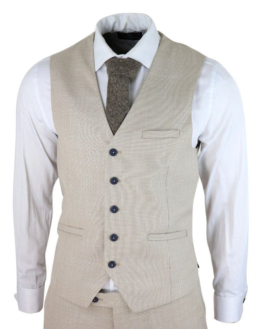 Mens 3 Piece Cream Linen Summer Spring Classic Suit
