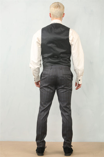 Men's 3 Piece Prince Of Wales Charcoal Suit Workwear