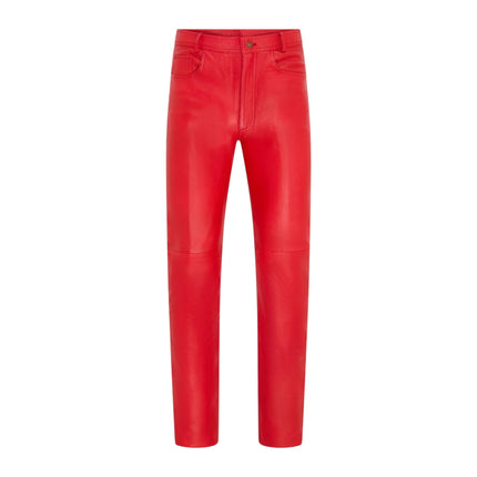 Mens Red Lamb Leather 501 Biker Jeans - Istanbul