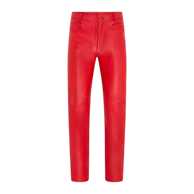 Mens Red Lamb Leather 501 Biker Jeans - Istanbul