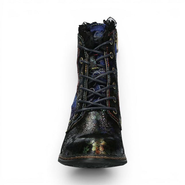 Laura Vita Women's Floral Goth Victorian Blue Leather Heeled Ankle Boots - Alcizeeo-190