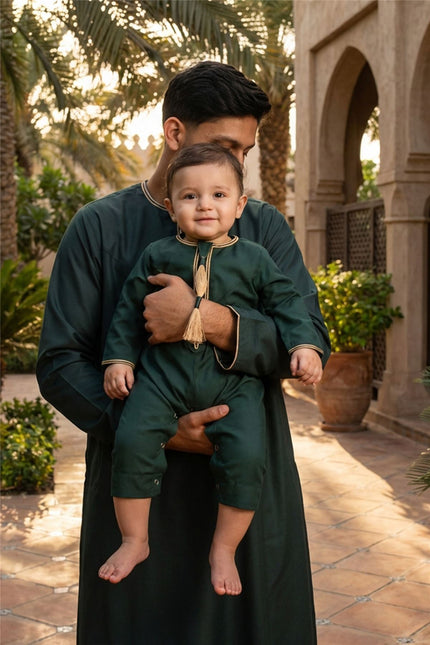 Baby Boys Ramadan Green Moroccan Thobe Robe Emirati Eid Jubba- B-TT003