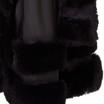 Womens Flared Black Luxury Leather Hooded Cape Coat With Fur