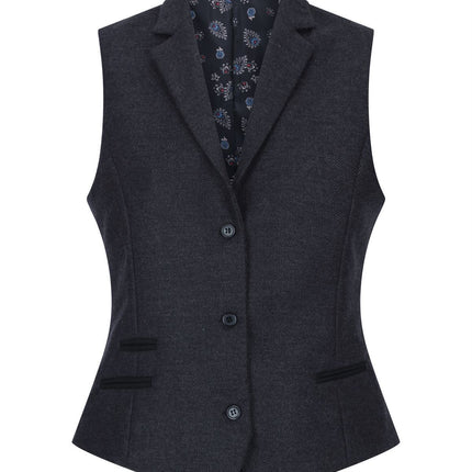 Womens Black Herringbone Check Tweed Waistcoat Wool Blend Vest