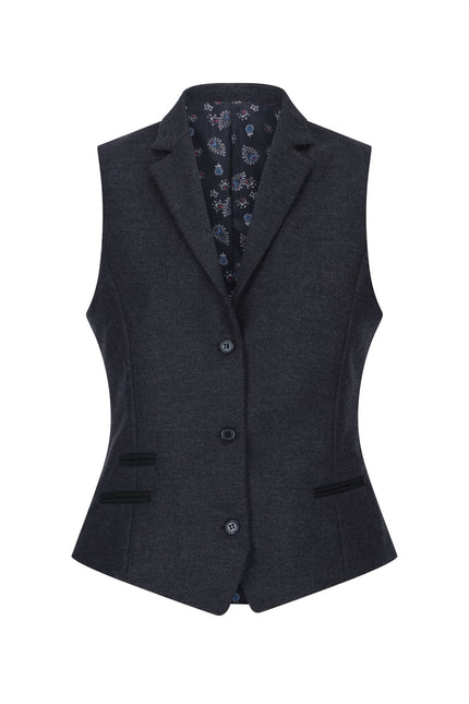Womens Black Herringbone Check Tweed Waistcoat Wool Blend Vest