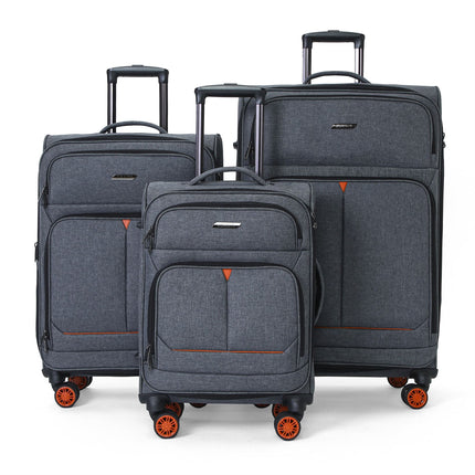 Soft Shell Black Linen Suitcase Set 8 Wheel Lightweight Travel Luggage