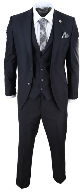 New Mens 3 Piece Suit Plain Black Classic Tailored Fit Smart Casual 1920s Formal