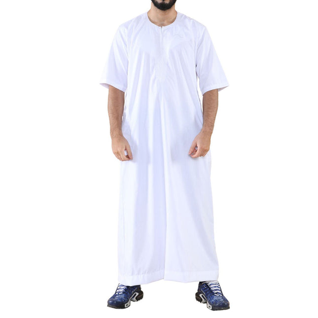 Mens White Thobe Jubba Islamic Arab Moroccan Saudi Zipped Kaftan Arab Robe